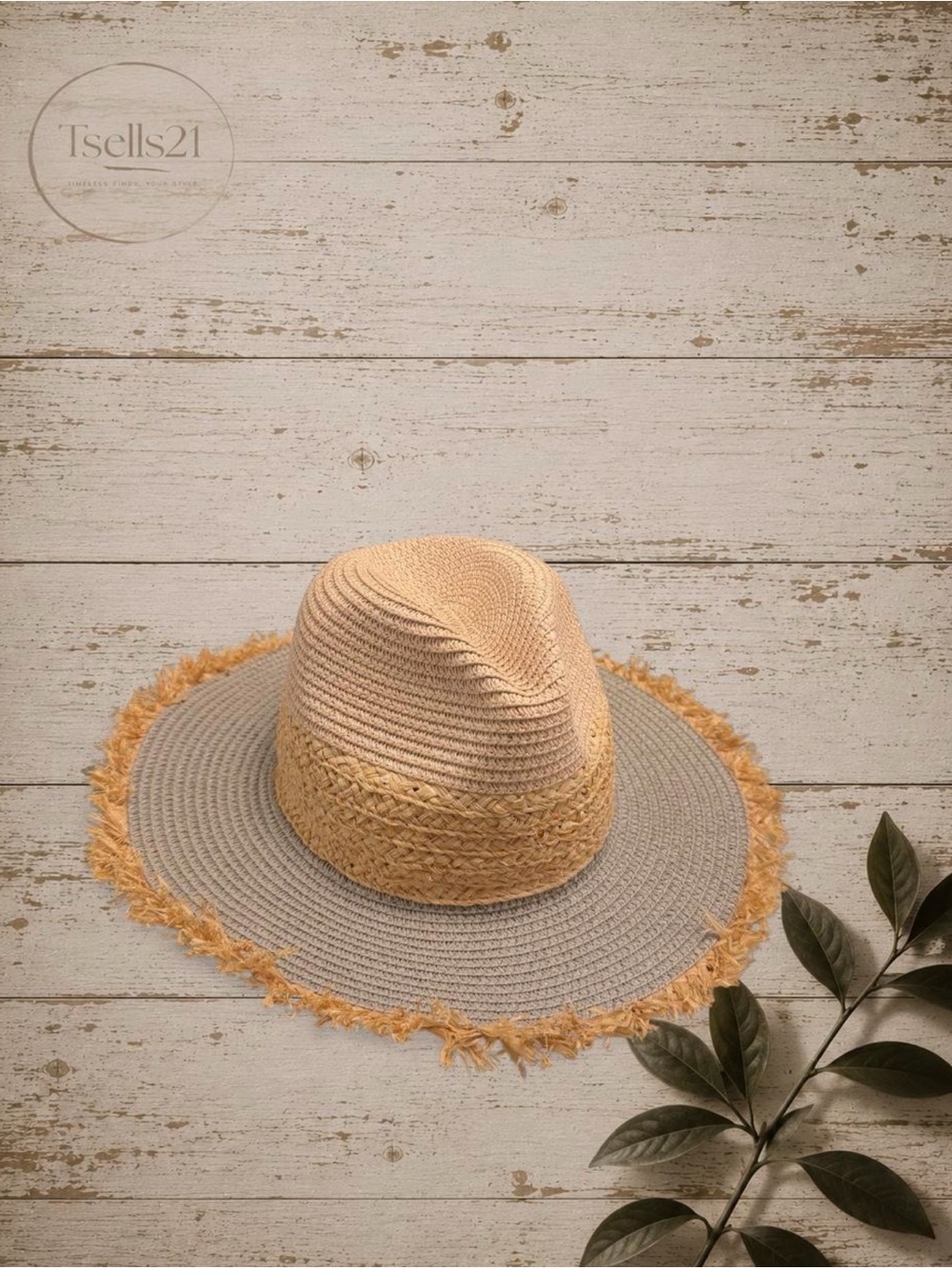 Two-Tone Straw Frayed Fedora Sun Hat